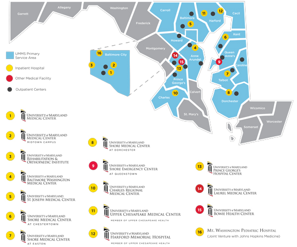 UMMS Hospital Network map
